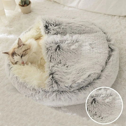 Warm Long Plush Pet Bed Enclosed Round Cat Cushion Comfortable Sleep Bag Cat Nest Kennel For Small Pet - ChatÔchÔcat